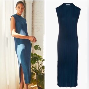 NAADAM Cashere/Silk Blue Ribbed Midi Dress Size Small